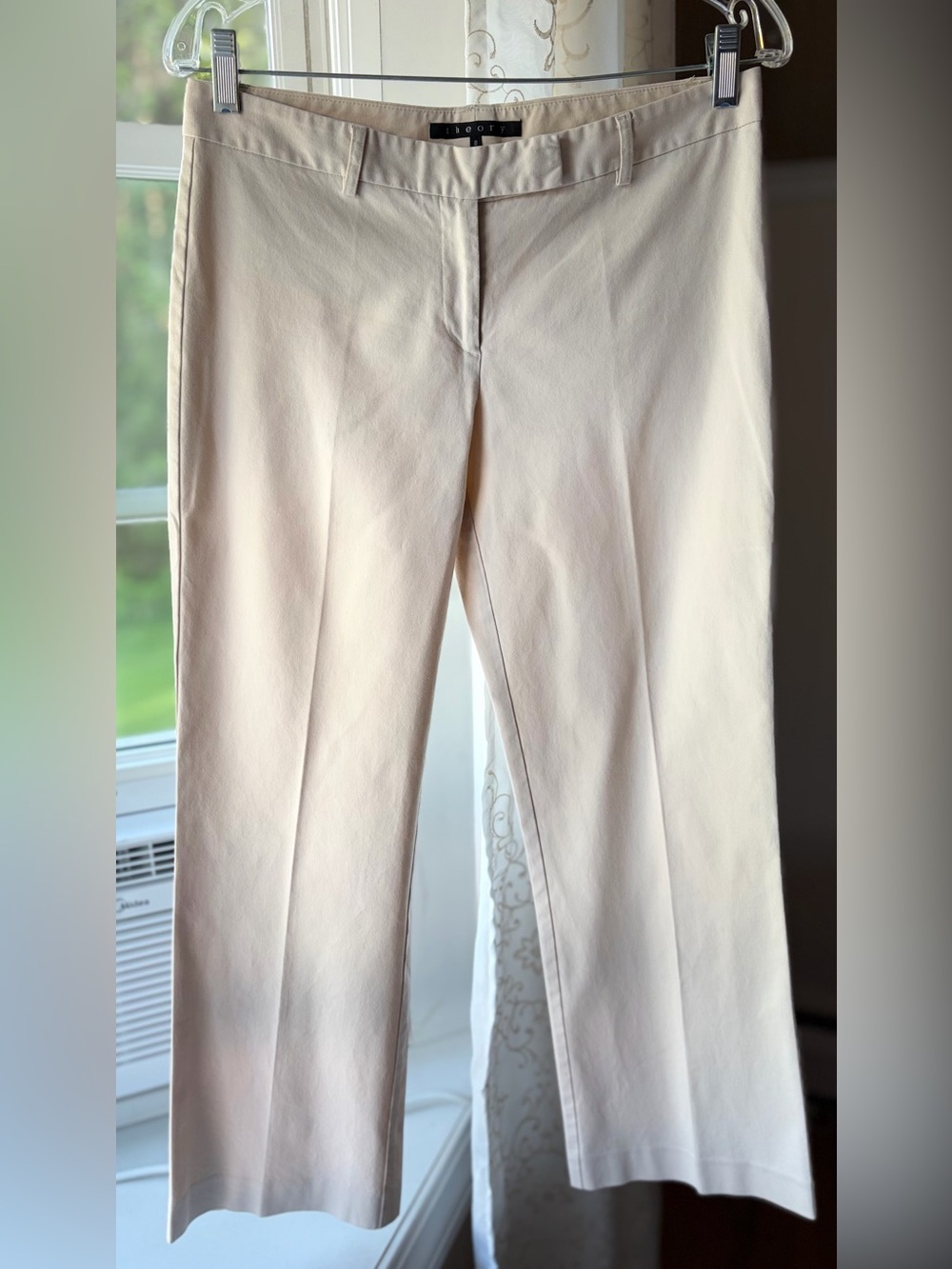 Theory Cream Cotton Minimalist Business Casual Capsule Wardrobe Ankle Pants Sz 8